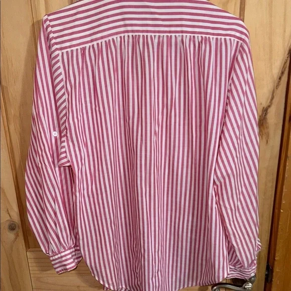 LADY DIPLOMAT Pink and White Striped Blouse - Picture 3 of 4